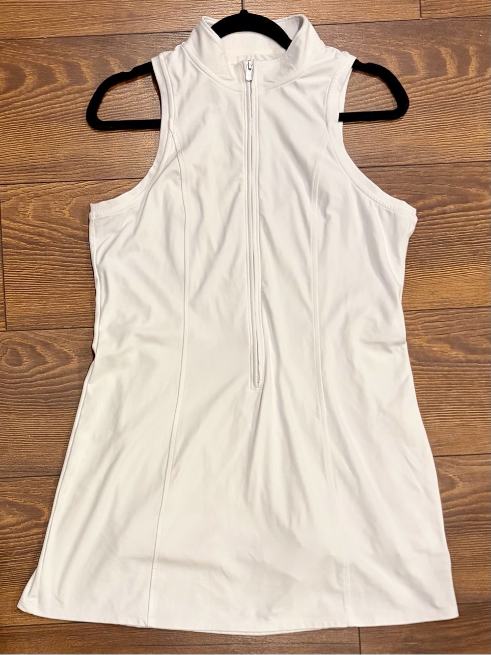 Athleta White Zip Up Performance Tennis Dress, Shorts & Stash Pockets, Size L